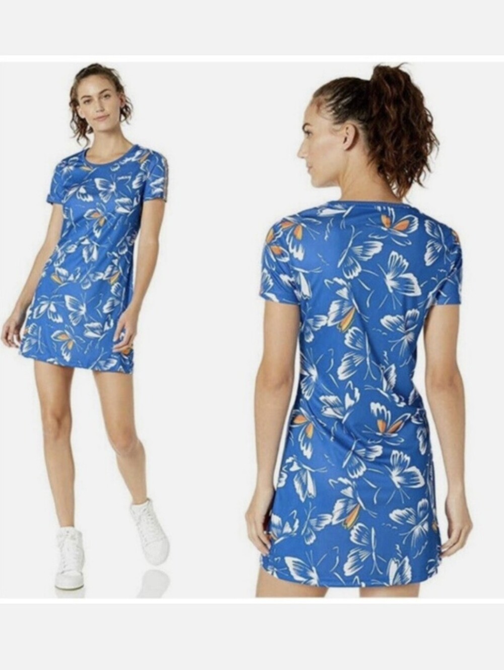 adidas x FARM RIO Vibrant Blue Butterfly Print Casual Athletic Mini Dress Large